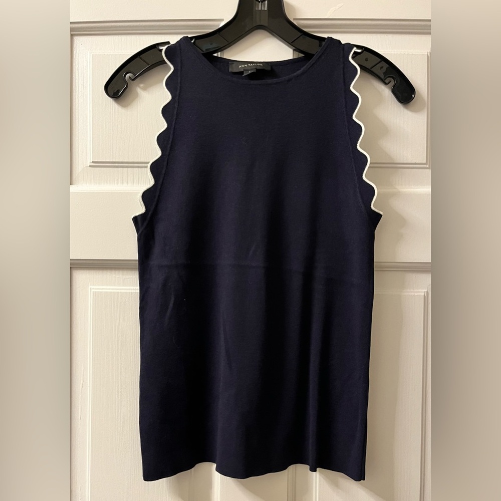 Ann Taylor Navy Scallop Edge Tank Top